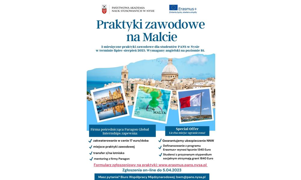 Praktyki zawodowe dla studentów na Malcie w ramach Erasmus+