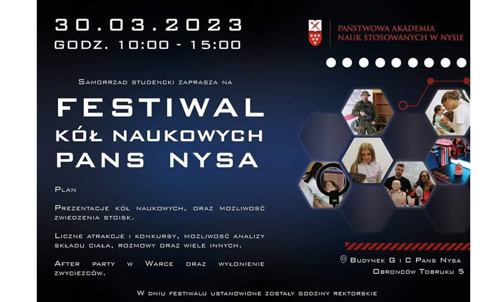 Samorząd Studencki zaprasza na Festiwal Kół Naukowych PANS Nysa