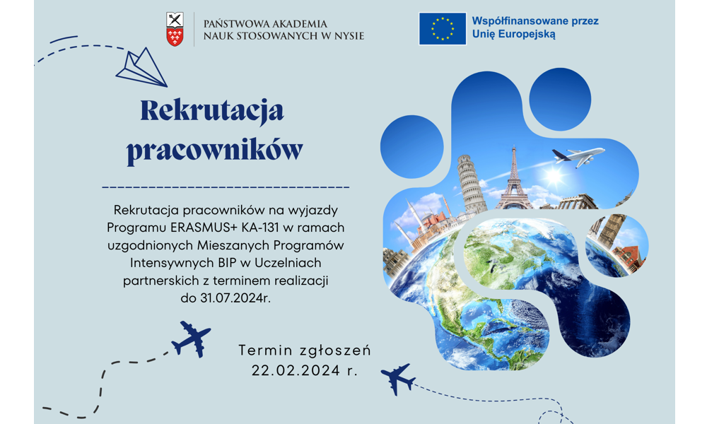 Rekrutacja pracowników na wyjazdy Programu ERASMUS+ KA-131