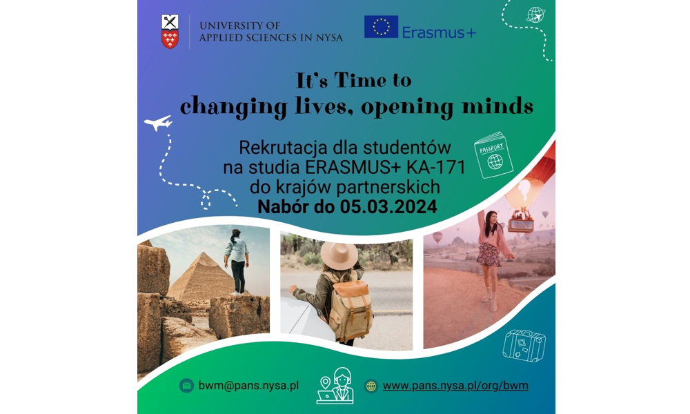 Rekrutacja KA-171 dla studentów na studia ERASMUS+ do krajów partnerskich.  Nabór do 05.03.2024 r.