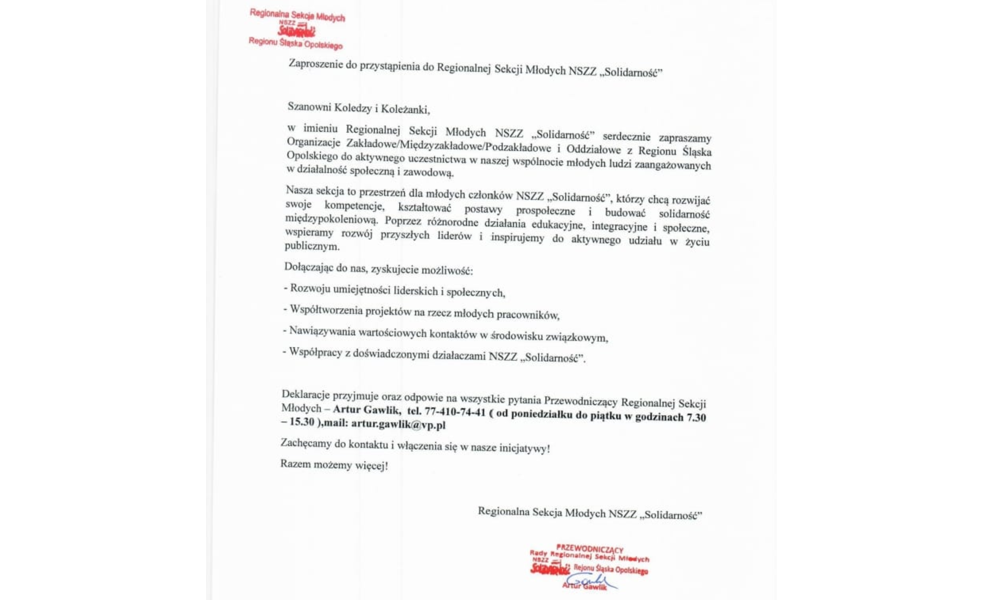 Zapraszamy do przystąpienia do Regionalnej Sekcji Młodych NSZZ "Solidarność"