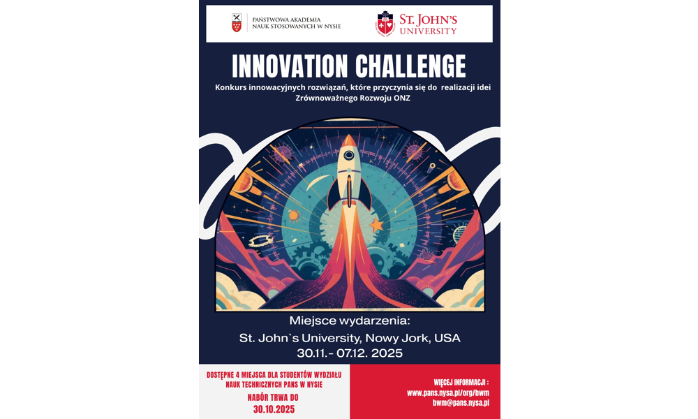 Rekrutacja dla studentów PANS w Nysie do udziału w St John's Innovation Challenge 2025 w Nowym Jorku! Termin rekrutacji: 30 października 2025