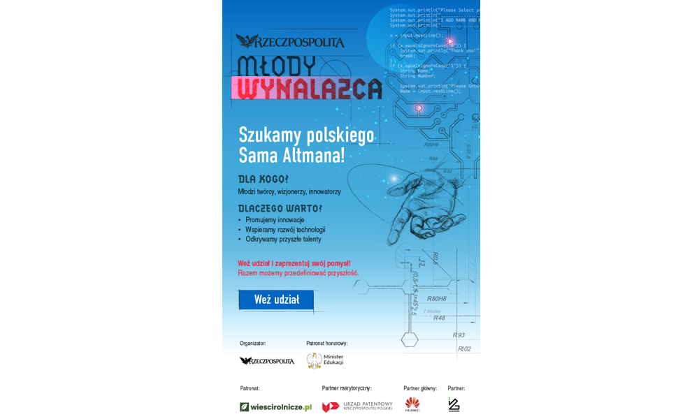 Zaproszenie do udziału w konkursie „Młody Wynalazca – w poszukiwaniu polskiego Sama Altmana”
