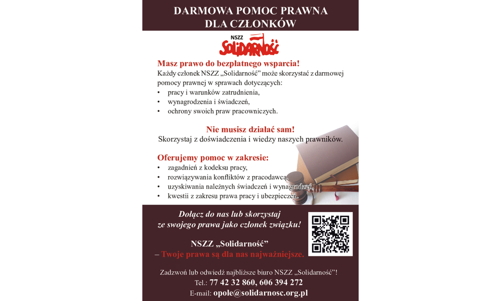 Ulotka - porady prawne dla członków "Solidarności"