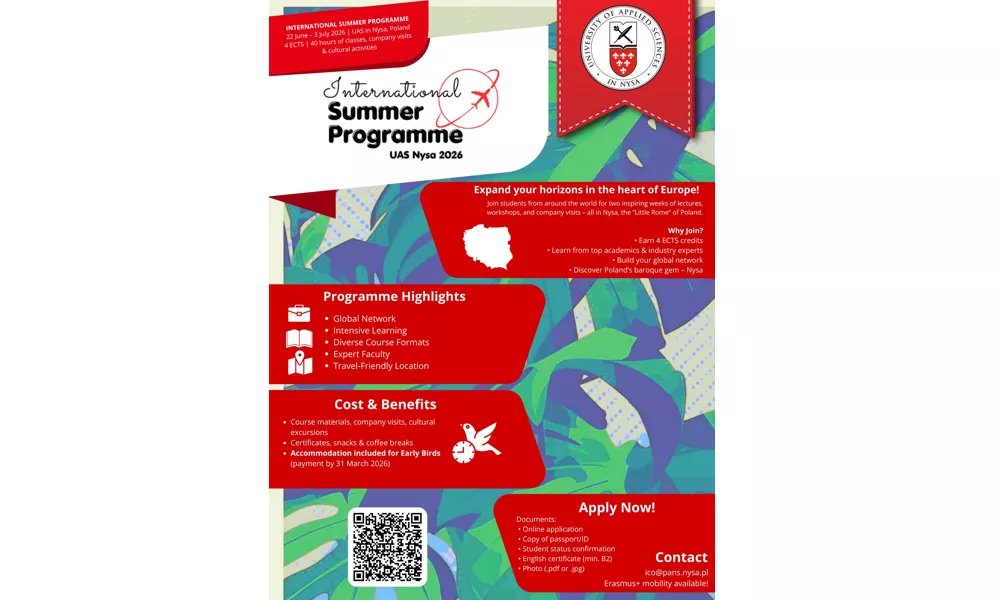 International Summer Programme 2026 – Nabór otwarty! Pula bezpłatnych miejsc dla studentów PANS w Nysie!
