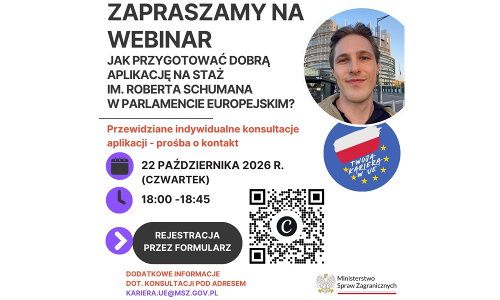 Webinar MSZ dotyczącym staży w Parlamencie Europejskim - 22 października br.