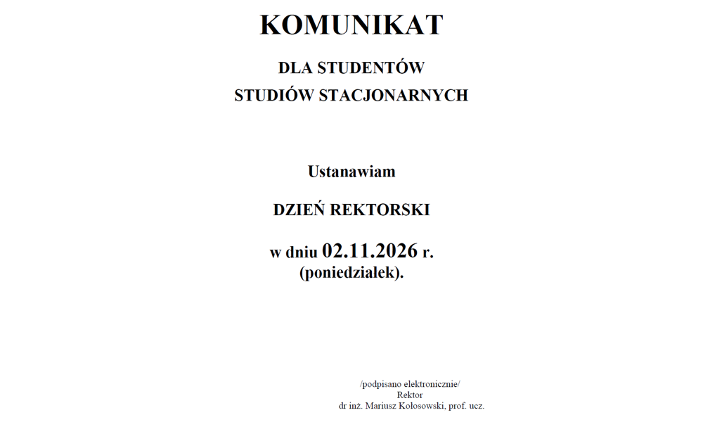 KOMUNIKAT DLA STUDENTÓW STUDIÓW STACJONARNYCH