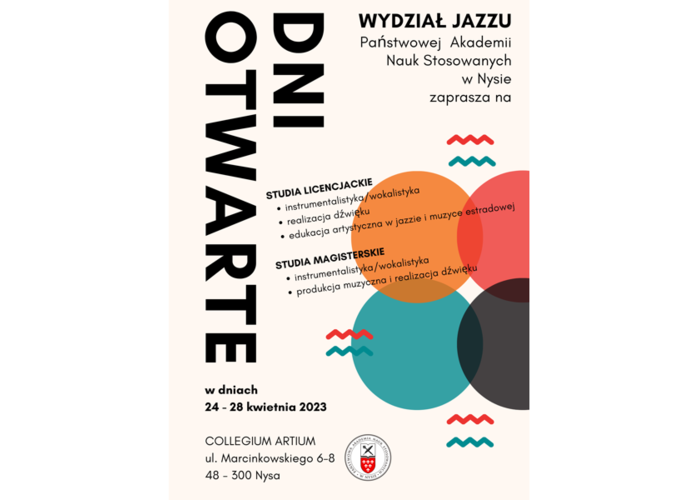 DNI OTWARTE WYDZIAŁU JAZZU PANS w Nysie (24 – 28 kwietnia 2023)