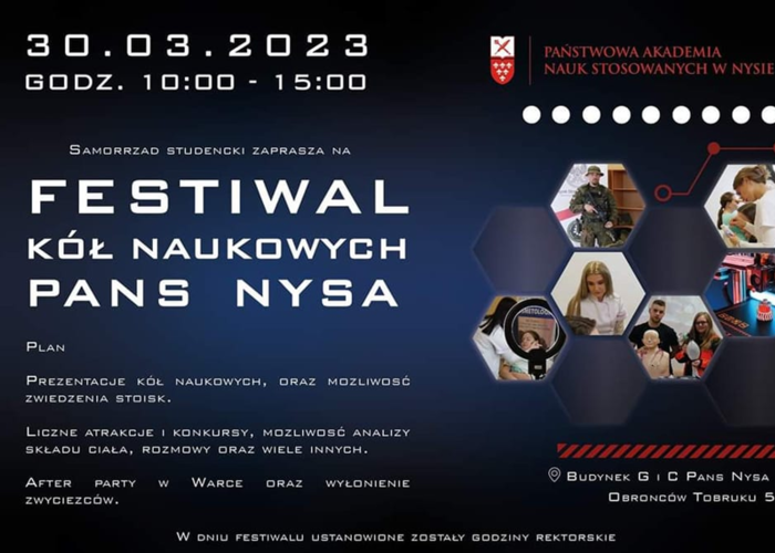 Samorząd Studencki zaprasza na Festiwal Kół Naukowych PANS Nysa