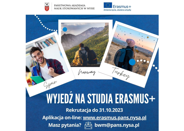 Rekrutacja dla studentów na studia ERASMUS+ KA-131. Nabór do 31.10.2023r.