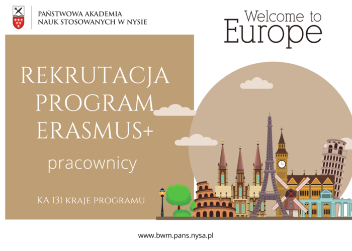 Rekrutacja pracowników ERASMUS+ KA-131 na rok akademicki 2023/24   Termin zgłoszeń do 30.11.2023 r.