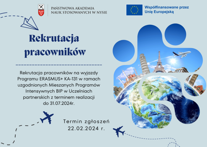 Rekrutacja pracowników na wyjazdy Programu ERASMUS+ KA-131