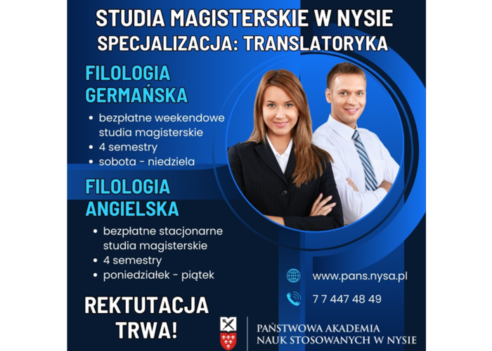 STUDIA MAGISTERSKIE "TRANSLATORYKA" - KIERUNEK FILOLOGIA ANGIELSKA I GERMAŃSKA
