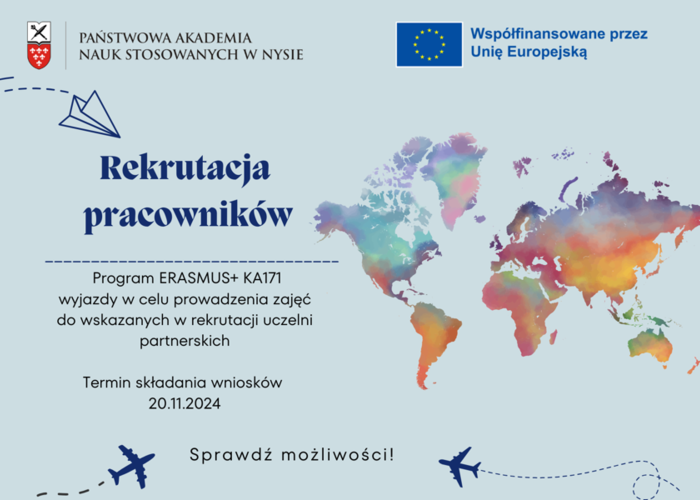 Rekrutacja na wyjazdy pracowników w celu prowadzenia zajęć w ramach umowy Erasmus+ KA-171 (kraje niestowarzyszone)