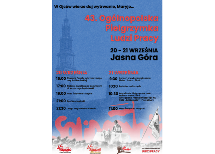 Zapraszamy na Pielgrzymkę Ludzi Pracy do Częstochowy