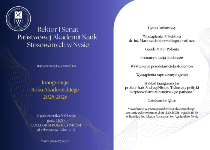 Inauguracja Roku Akademickiego 2025/2026, 10 października 2025r.
