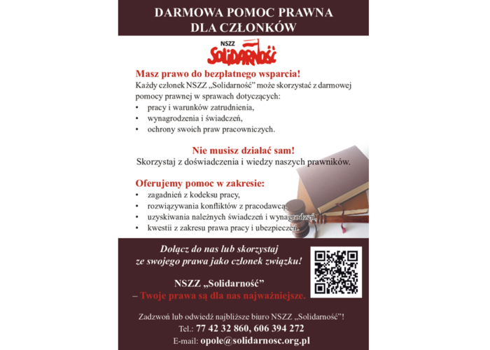 Ulotka - porady prawne dla członków "Solidarności"