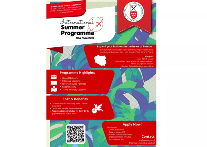 International Summer Programme 2026 – Nabór otwarty! Pula bezpłatnych miejsc dla studentów PANS w Nysie!
