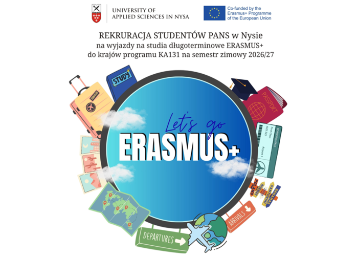 Rekrutacja dla studentów PANS w Nysie na wyjazdy na studia długoterminowe ERASMUS+ do krajów programu KA131 w semestrze zimowym 2026/2027. Nabór do 10.03.2026 r.
